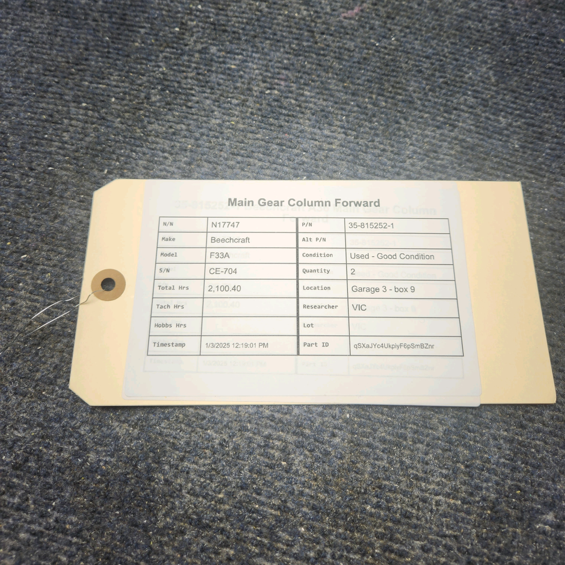 Used aircraft parts for sale, 35-815252-1 Beechcraft F33A MAIN GEAR COLUMN FORWARD PRICE PER EACH