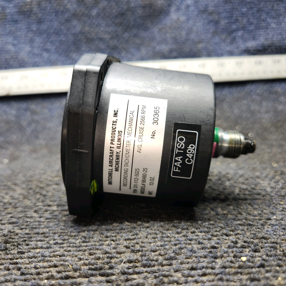Used aircraft parts for sale, D1-112-5025 Mitchell cessna 150G Recording Mechanical Tachometer – 3,989.4 Hours