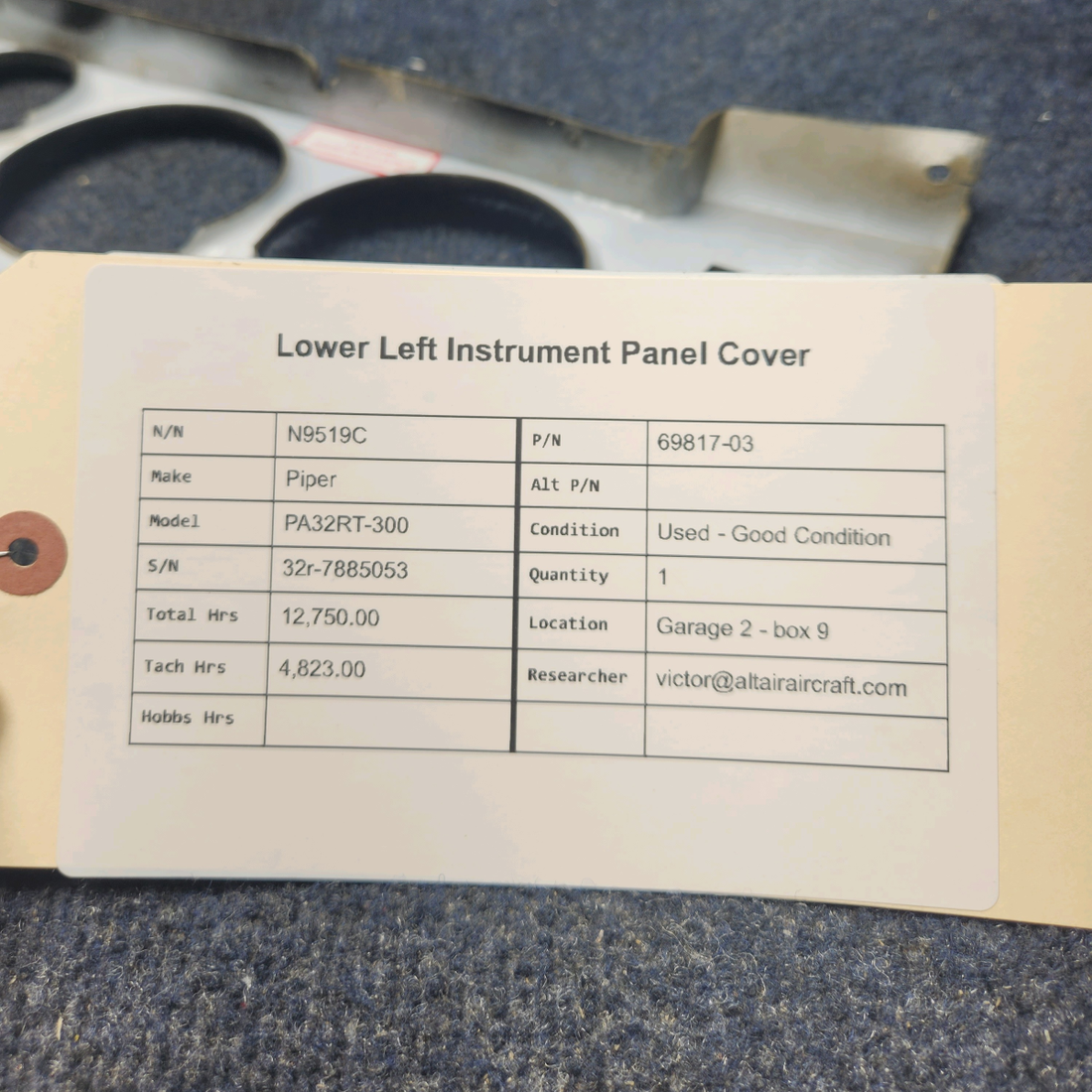 Used aircraft parts for sale, 69817-03 Piper PA32RT-300 LOWER LEFT INSTRUMENT PANEL COVER
