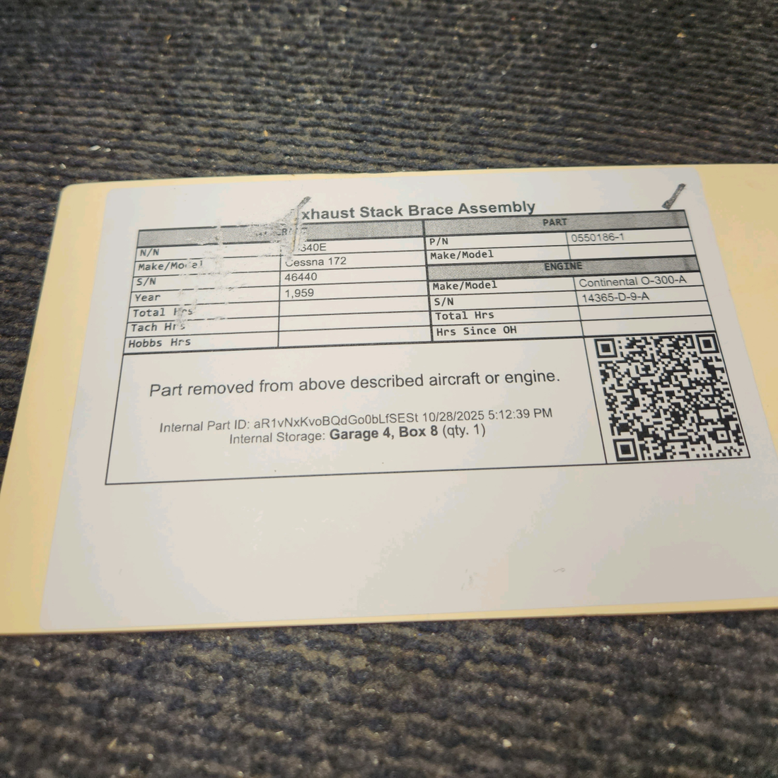 Used aircraft parts for sale, 0550186-1 Cessna 172 Exhaust Stack Brace Assembly