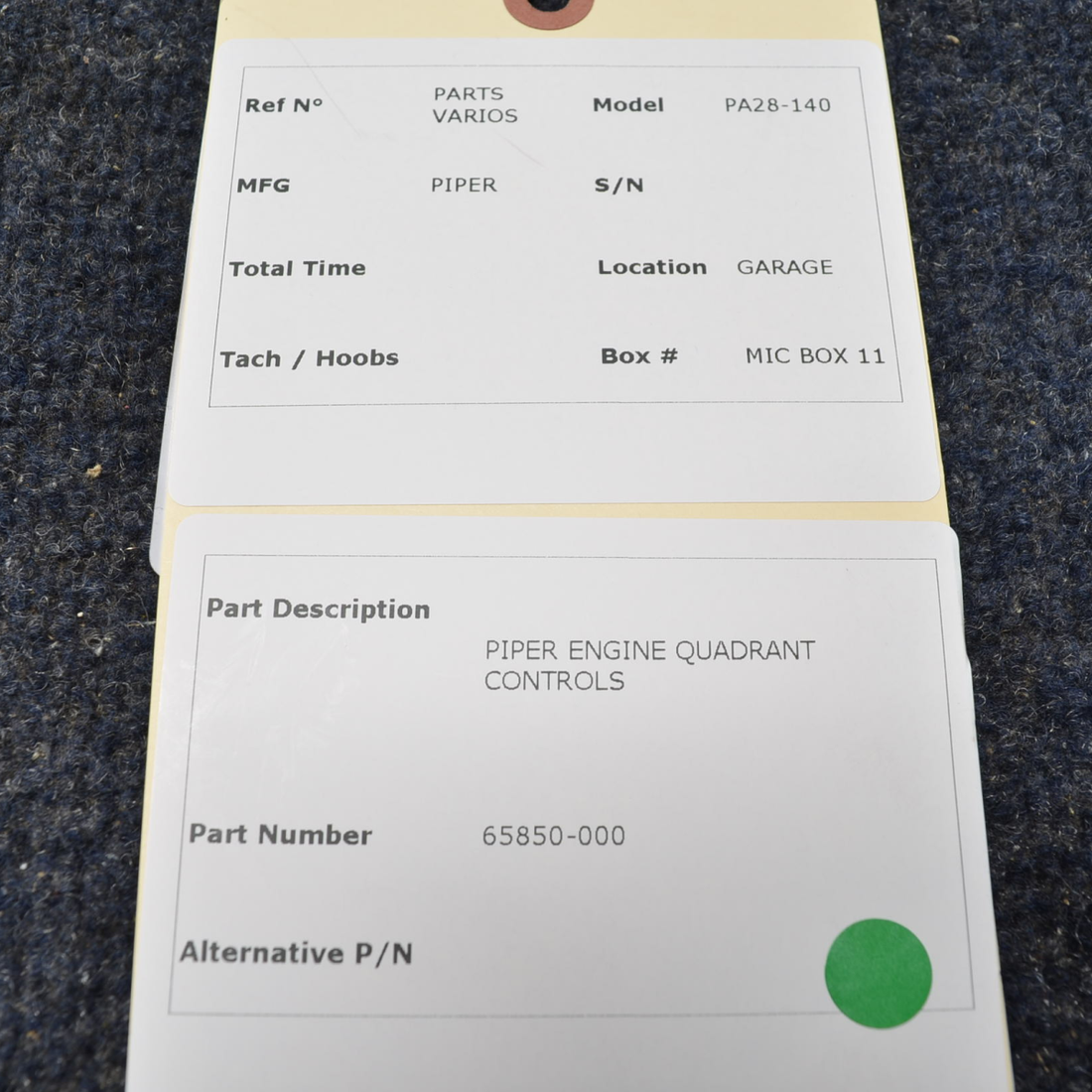 Used aircraft parts for sale, 65850-000 PIPER PA28-140 ENGINE CONTROL QUADRANT