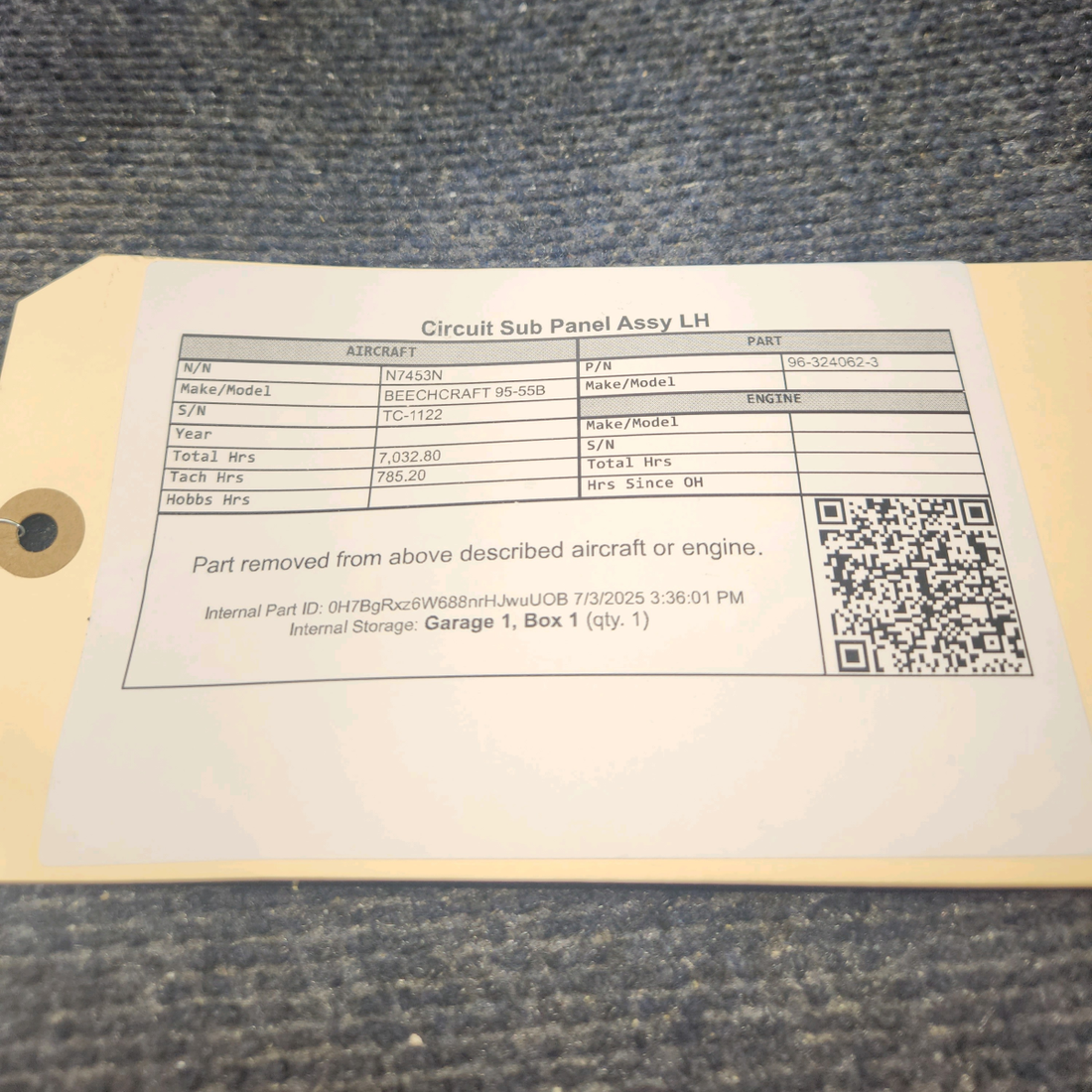 Used aircraft parts for sale, 96-324062-3 BEECHCRAFT 95-55B Circuit Sub Panel Assy - LH