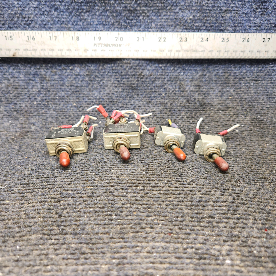 Used aircraft parts for sale, AN3027-1, AN3027-2, AN3021-2 Piper PA-28-140 Toggle Switch - Set of 4