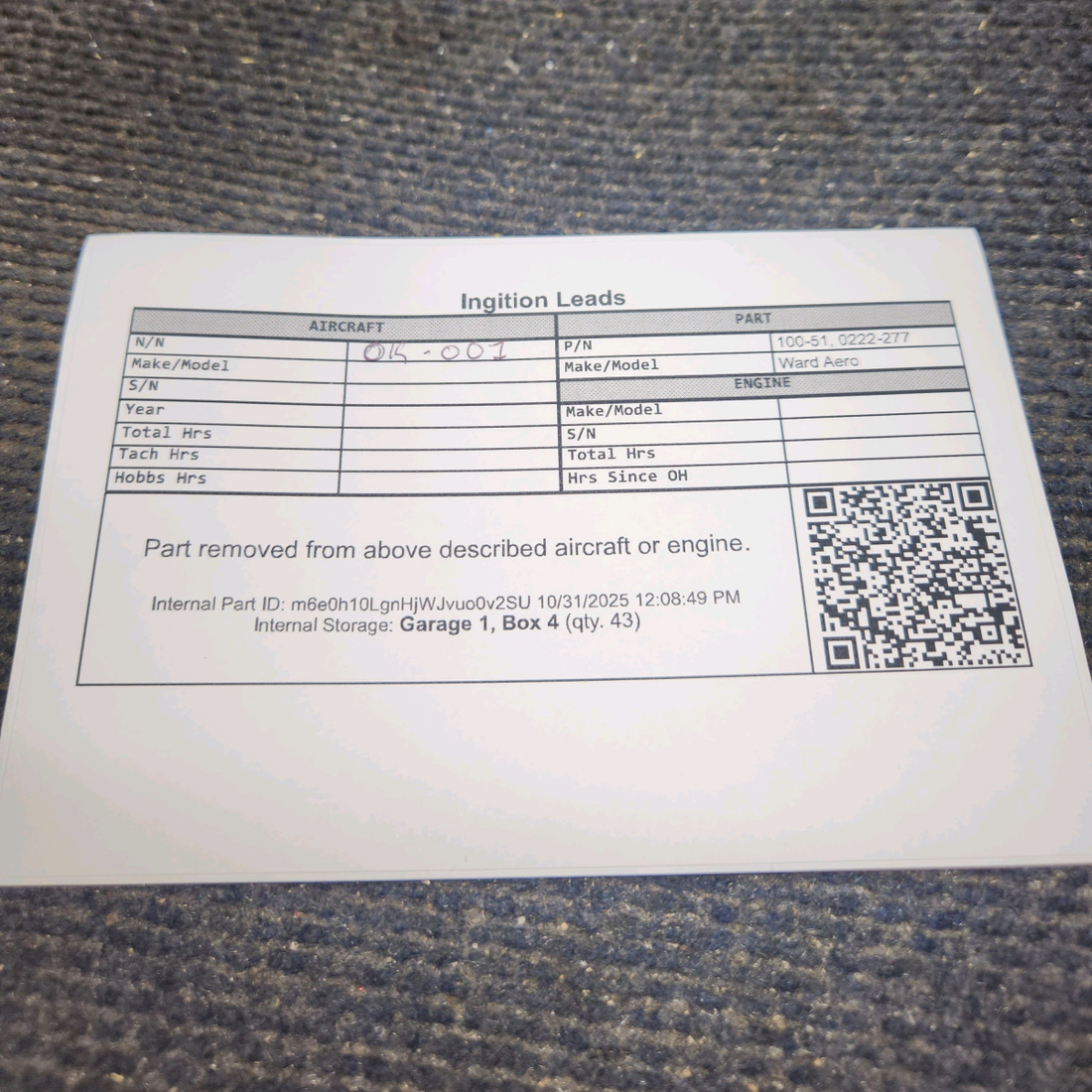 Used aircraft parts for sale, 100-51 Ward Aero 100 Series Continental, Lycoming Repair Kit for Ignition Leads