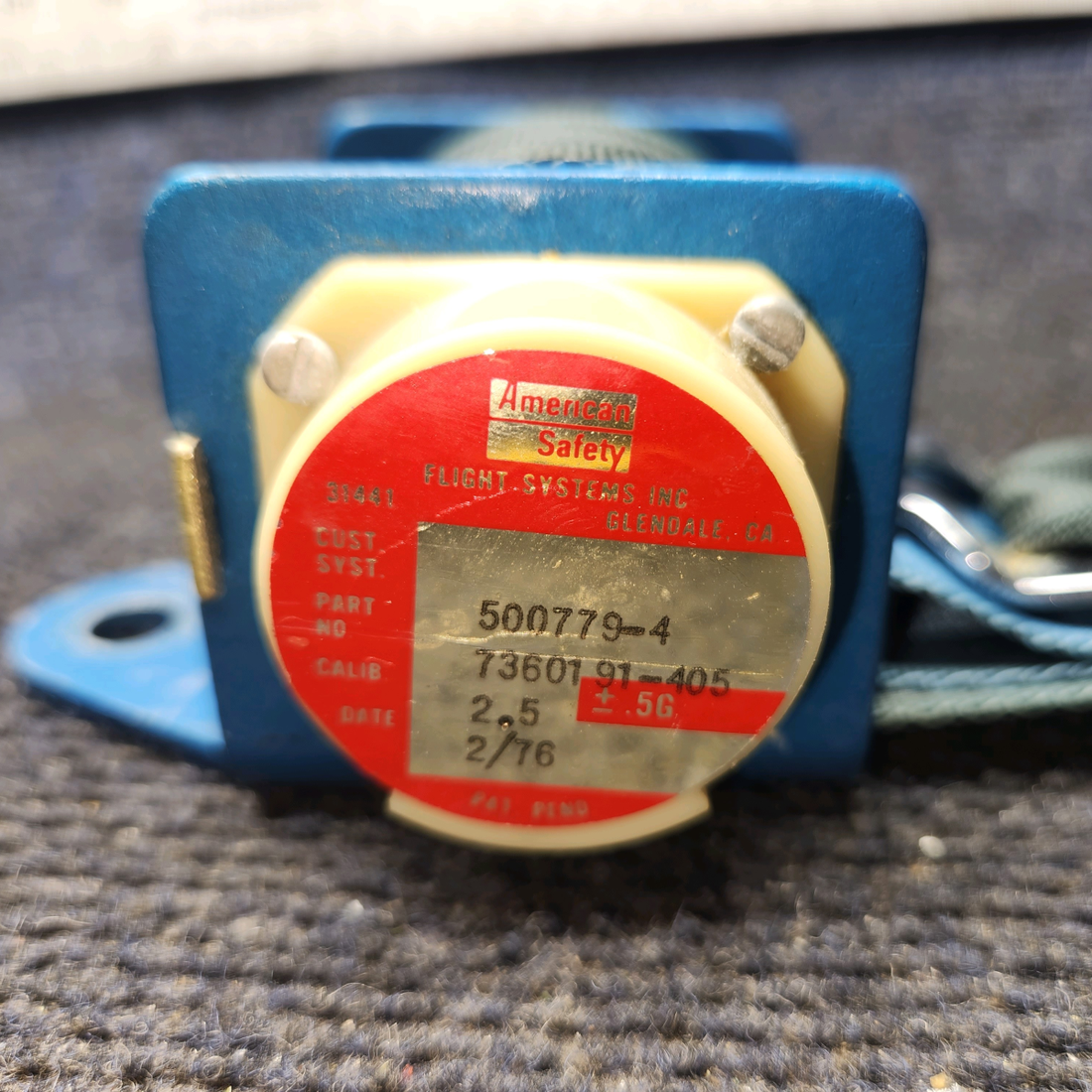 Used aircraft parts for sale, 7360191-405 America Safety Beechcraft C23 SUNDOWNER Inertia Reel Seatbelt Assembly