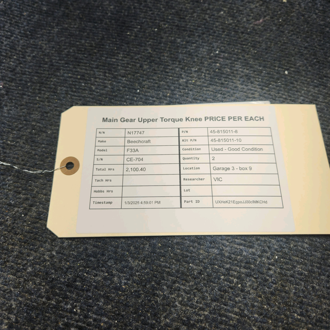 Used aircraft parts for sale, 45-815011-8 Beechcraft F33A MAIN GEAR UPPER TORQUE KNEE PRICE PER EACH