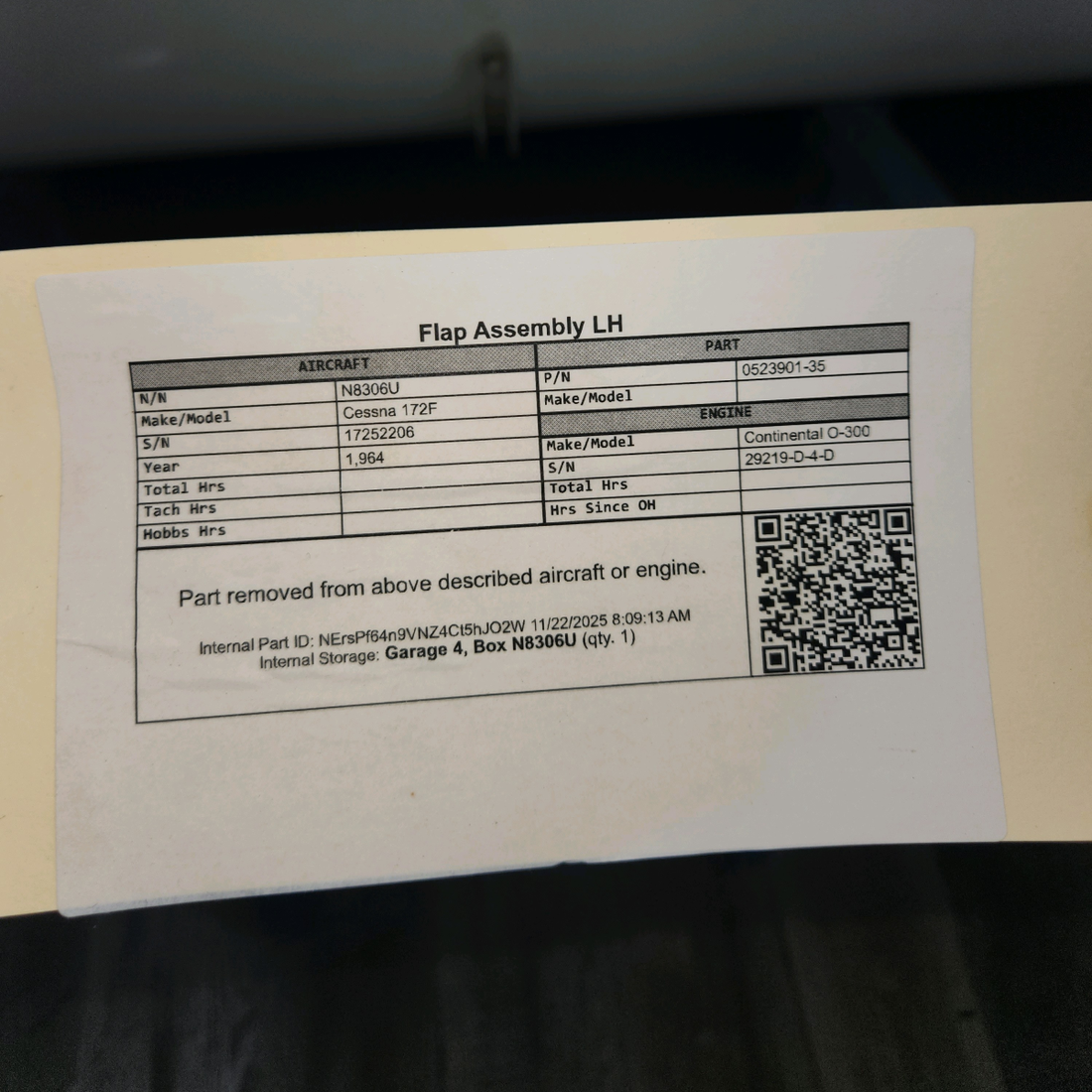 Used aircraft parts for sale, 0523901-35 Cessna 172F Flap Assembly - LH
