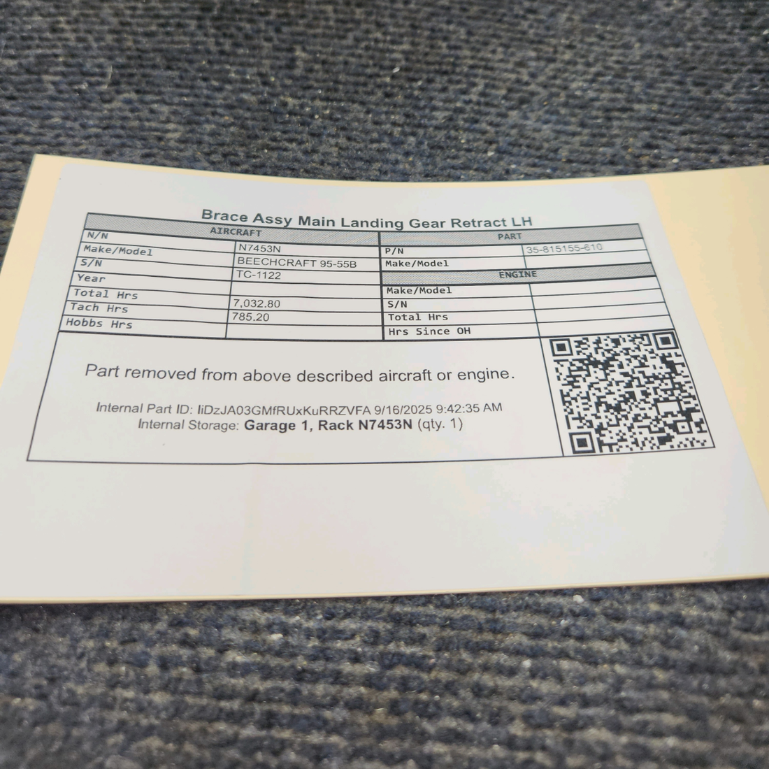 Used aircraft parts for sale, 35-815155-610 BEECHCRAFT 95-55B Main Gear Retract Brace Assy - LH
