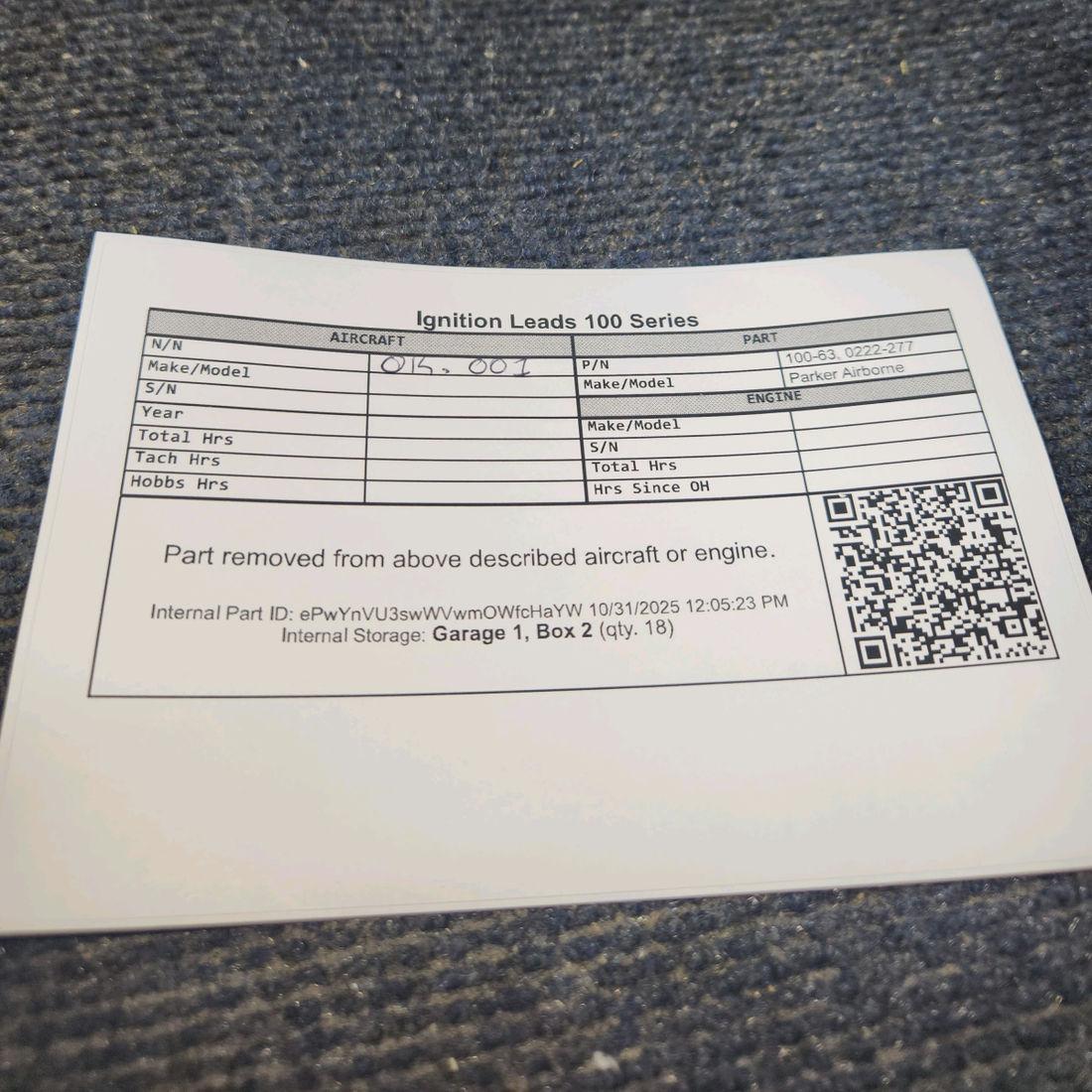 Used aircraft parts for sale, 100-63 Parker Airborne 100 Series Continental, Lycoming Repair Kit for Ignition Leads