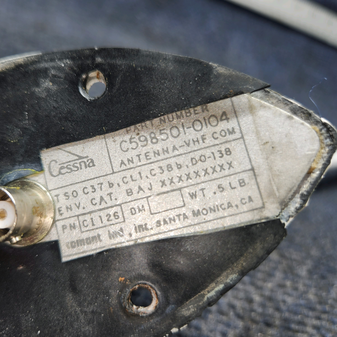 Used aircraft parts for sale, C598501-0104 PIPER PA-24-250 Cessna VHF Communications Antenna