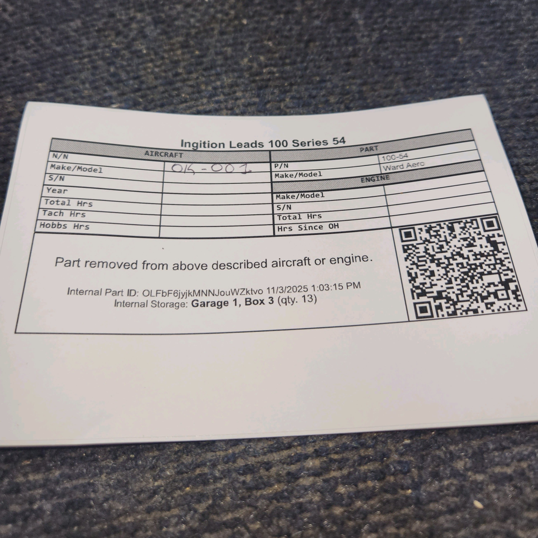 Used aircraft parts for sale, 100-54 Ward Aero 100 Series Continental, Lycoming Repair Kit for Ignition Leads