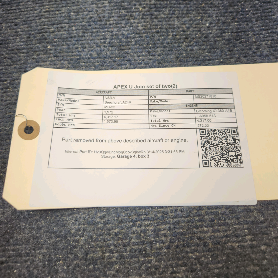 Used aircraft parts for sale, MS20271810 Beechcraft A24R APEX U Join set of two(2)