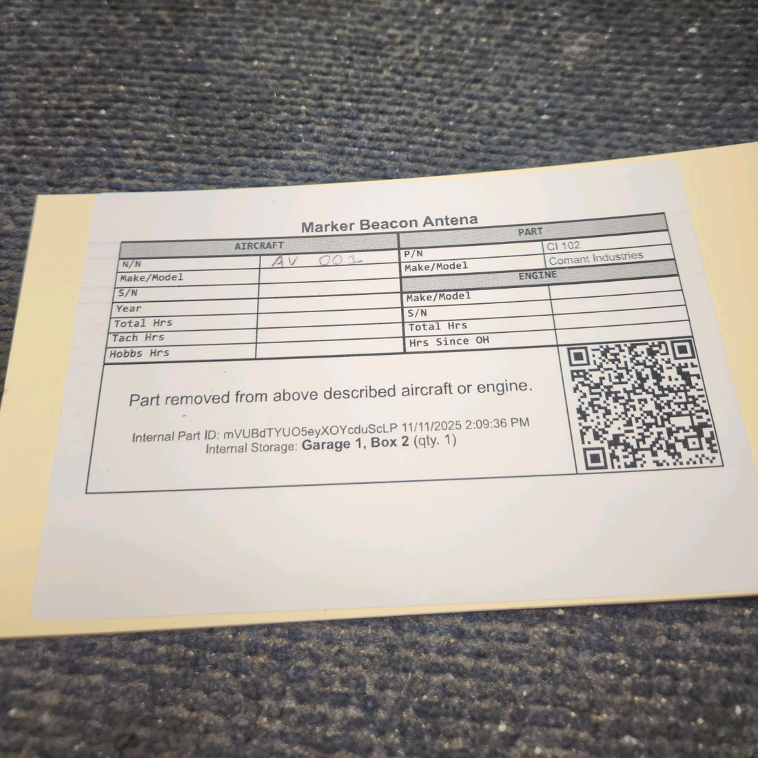 Used aircraft parts for sale, CI-102 Comant Industries Beechcraft 95-B55 Marker Beacon Antena