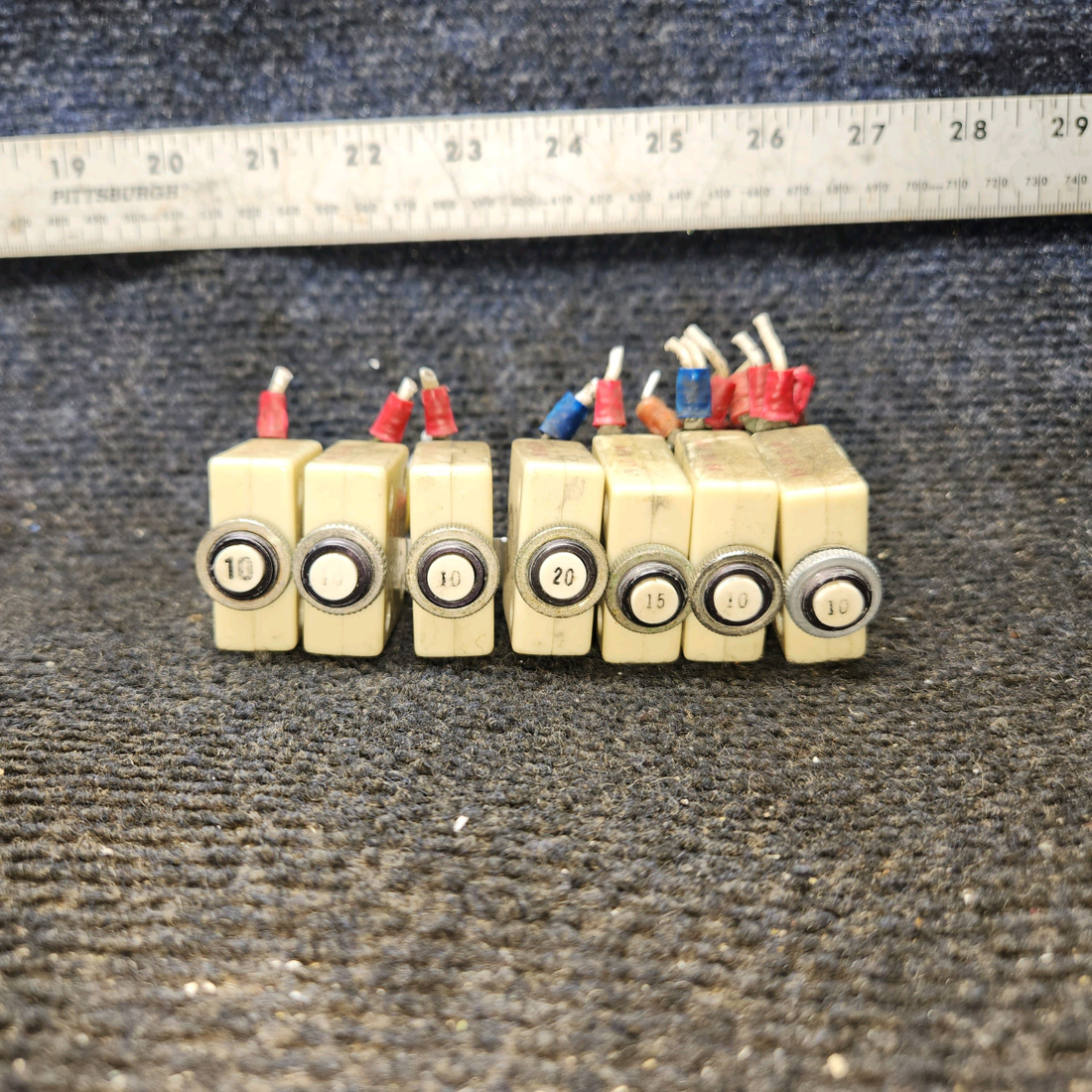 Used aircraft parts for sale, S-1360-10, S-1360-15, S-1360-20 Wood Electric Cessna 182G Circuit Breaker x7