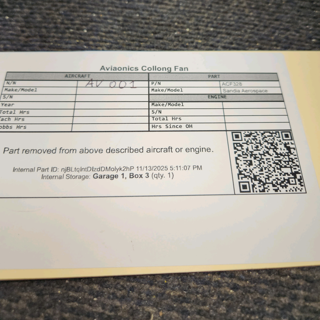 Used aircraft parts for sale, ACF328 Sandia Aerospace ACF 328 Piper PA28 Avionics Colling Fan with Connector  28 Volts