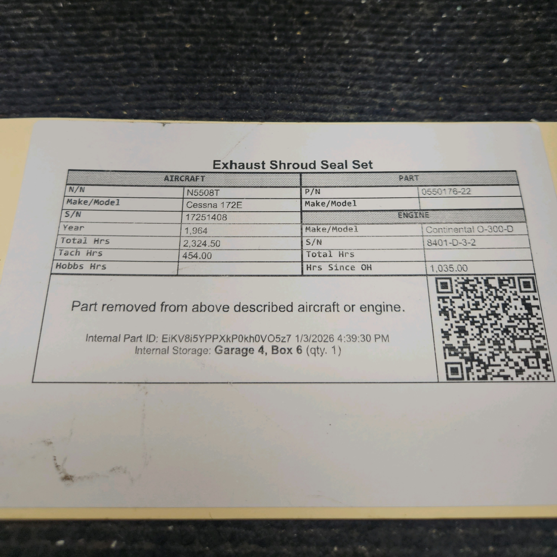 Used aircraft parts for sale, 0550176-22 Cessna 172E Exhaust Shroud Seal Set