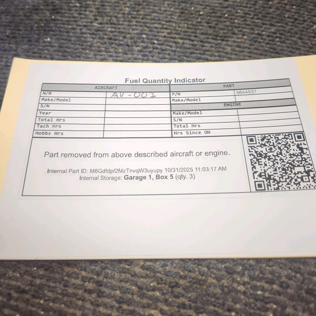 Used aircraft parts for sale, 5644537 Beechcraft 23 Fuel Quantity Indicator