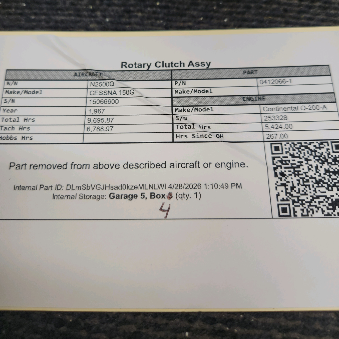 Used aircraft parts for sale, 0412066-1 cessna 150G Cabin Door Rotary Clutch Assy