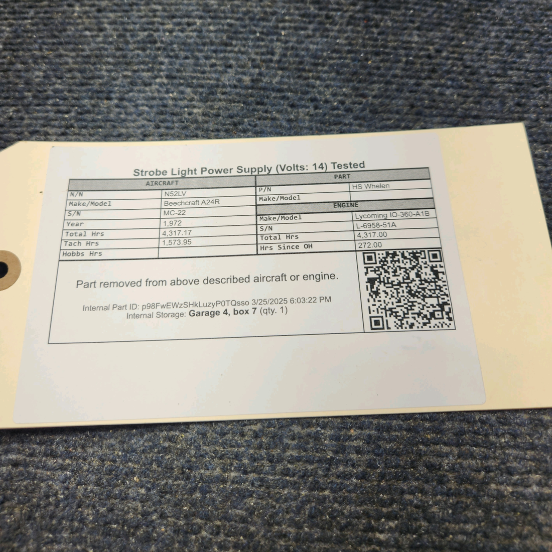 Used aircraft parts for sale, HS Whelen WHELEN Beechcraft A24R Strobe Light Power Supply (Volts: 14) Tested