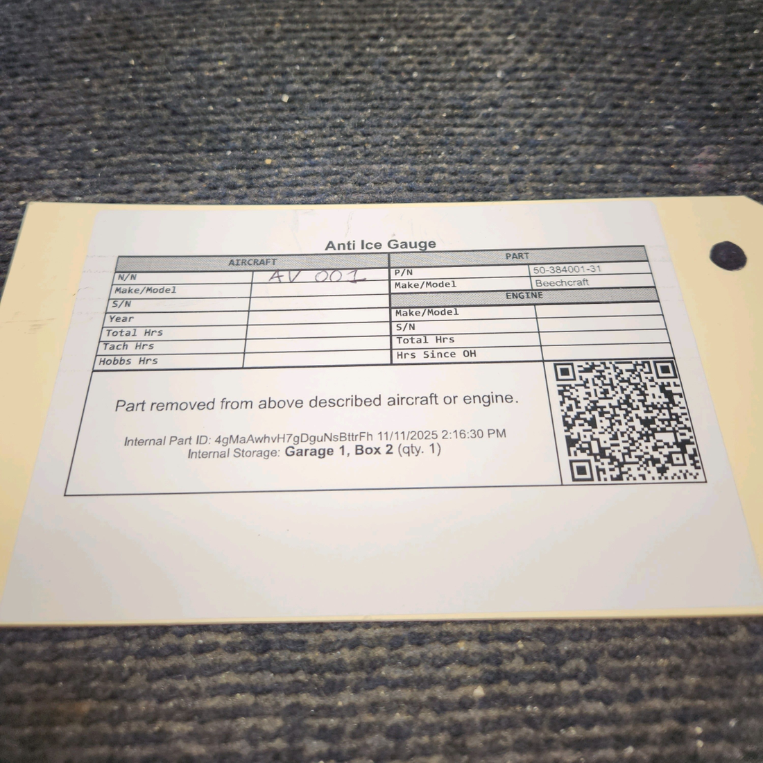 Used aircraft parts for sale, 50-384001-31 Beechcraft 95-B55 Anti Ice Gauge