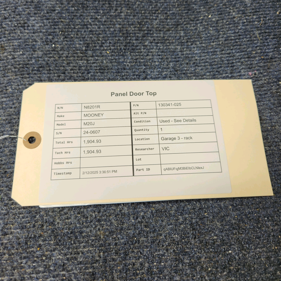Used aircraft parts for sale, 130341-025 Mooney M20J PANEL DOOR TOP