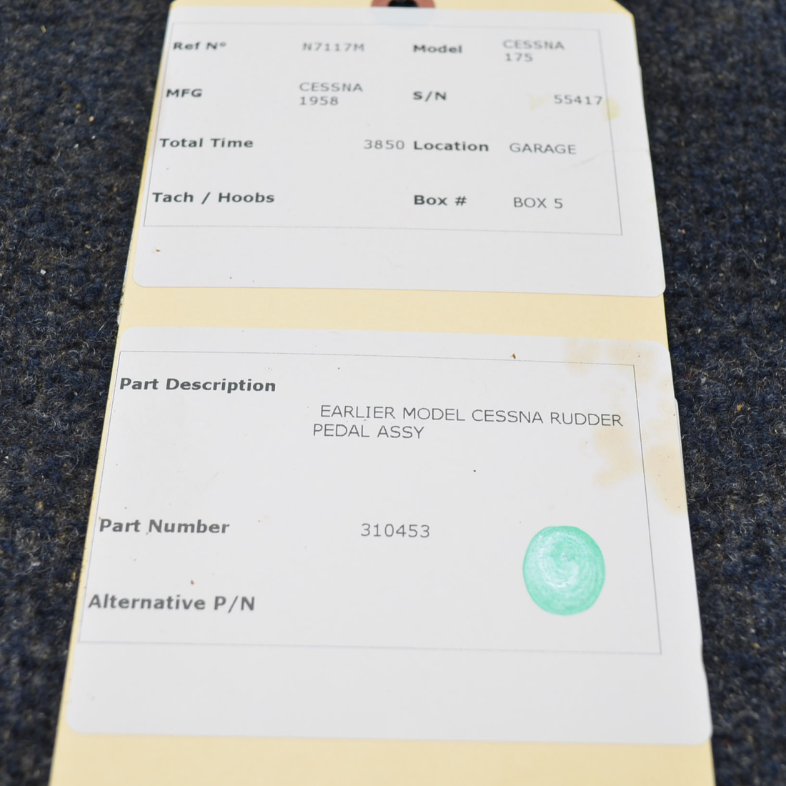 Used aircraft parts for sale, 310453 Cessna C175 EARLIER MODEL CESSNA RUDDER PEDAL ASSY