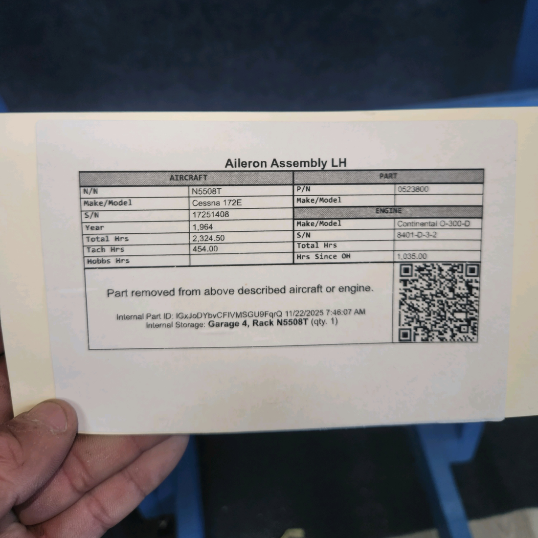 Used aircraft parts for sale, 0523800 Cessna 172E Aileron Assembly - LH