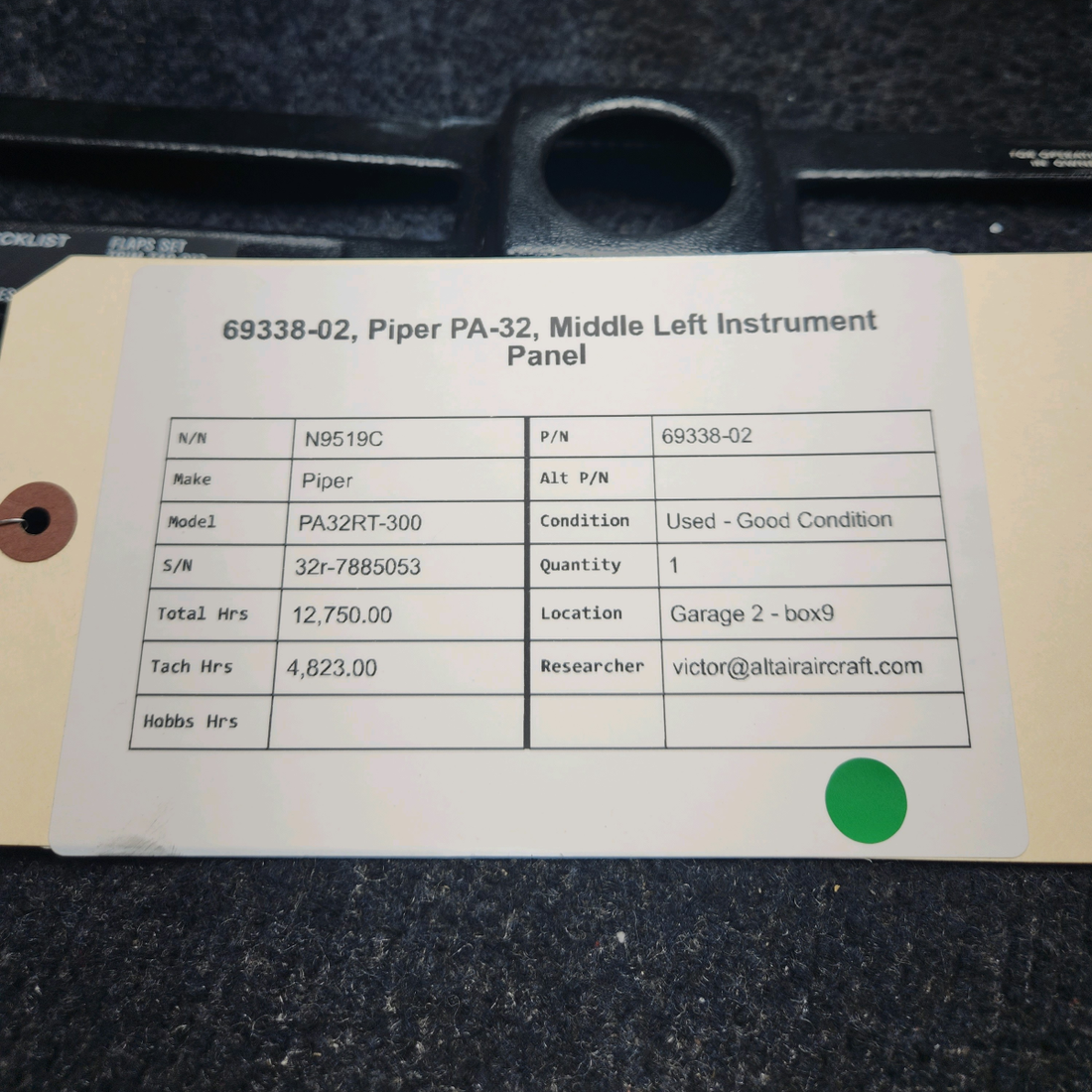 Used aircraft parts for sale, 69338-02 Piper PA32RT-300 MIDDLE LEFT INSTRUMENT PANEL