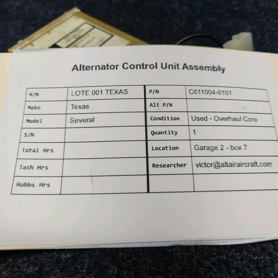 Used aircraft parts for sale, C611004-0101 Texas Several ALTERNATOR CONTROL UNIT ASSEMBLY