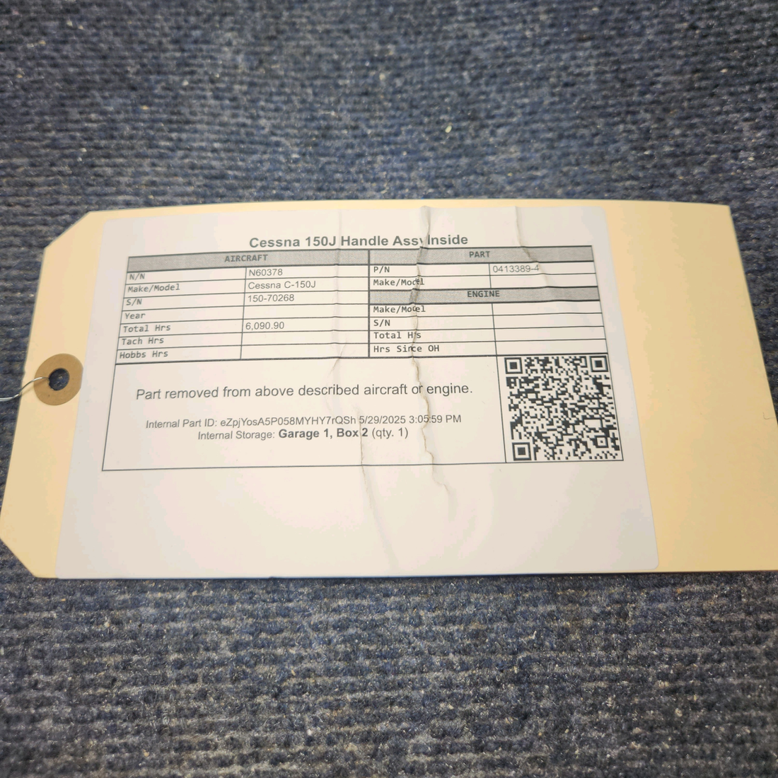 Used aircraft parts for sale, 0413389-4 Cessna C-150J Handle Assembly Inside