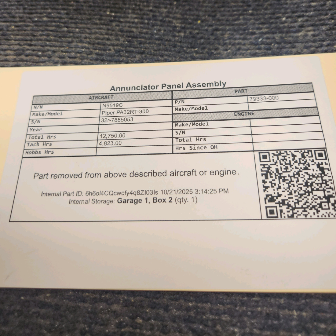 Used aircraft parts for sale, 79333-000 Piper PA32RT-300 Annunciator Panel Assembly