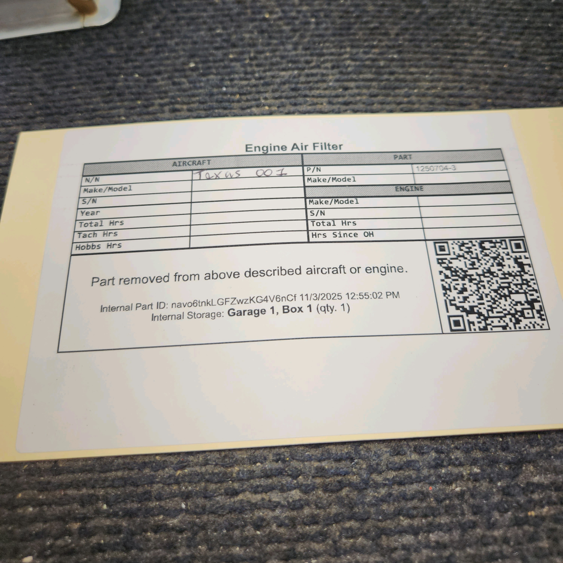 Used aircraft parts for sale, 1250704-3 Cessna Cessna Engine Air Filter