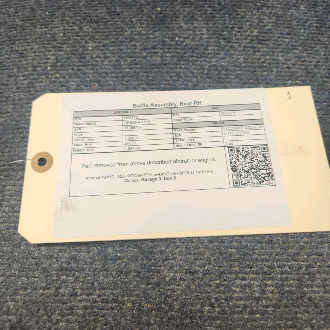 Used aircraft parts for sale, 0555206-1 CESSNA 172K BAFFLE ASSEMBLY, REAR RH