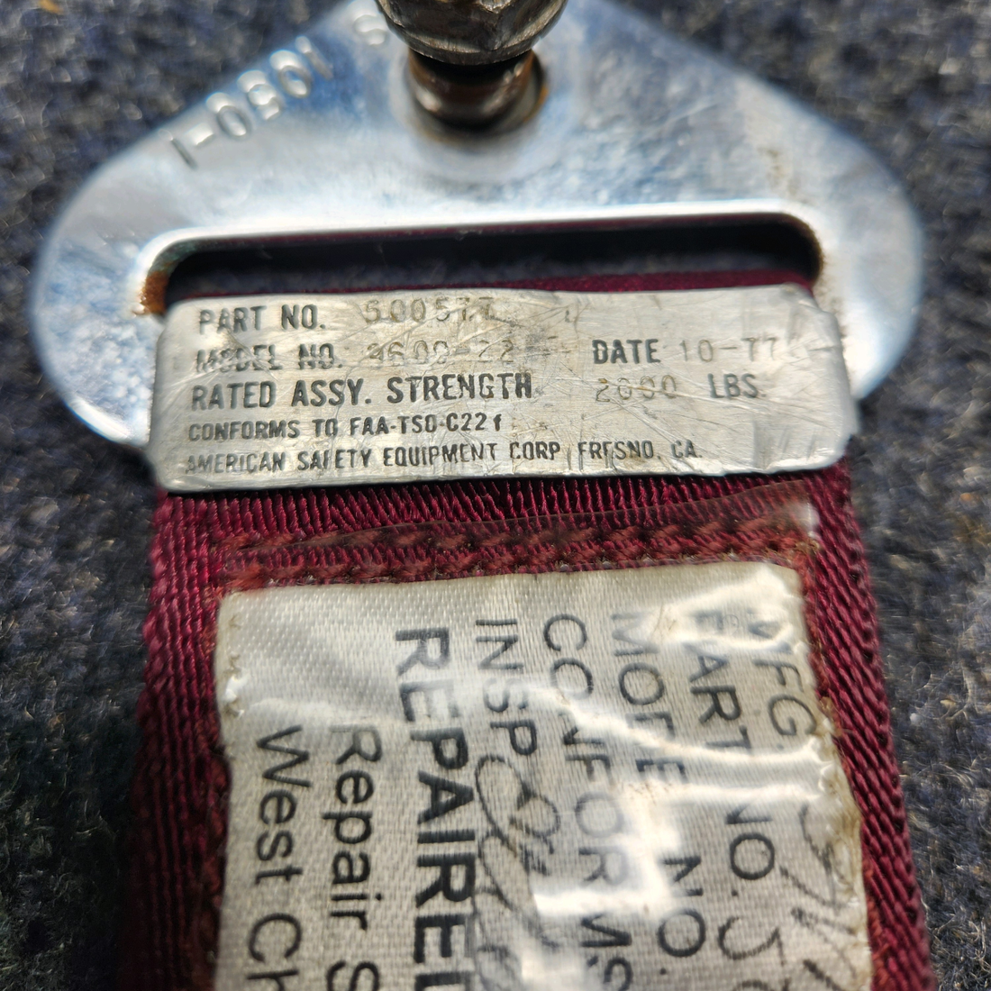 Used aircraft parts for sale, PS50039-4-3A Piper PA32RT-300 SEAT BELT ASSY CENTER