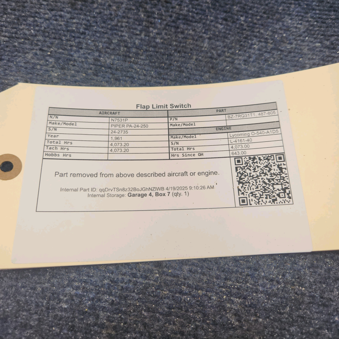 Used aircraft parts for sale, BZ-7RQ31T1 PIPER PA-24-250 Flap Limit Switch