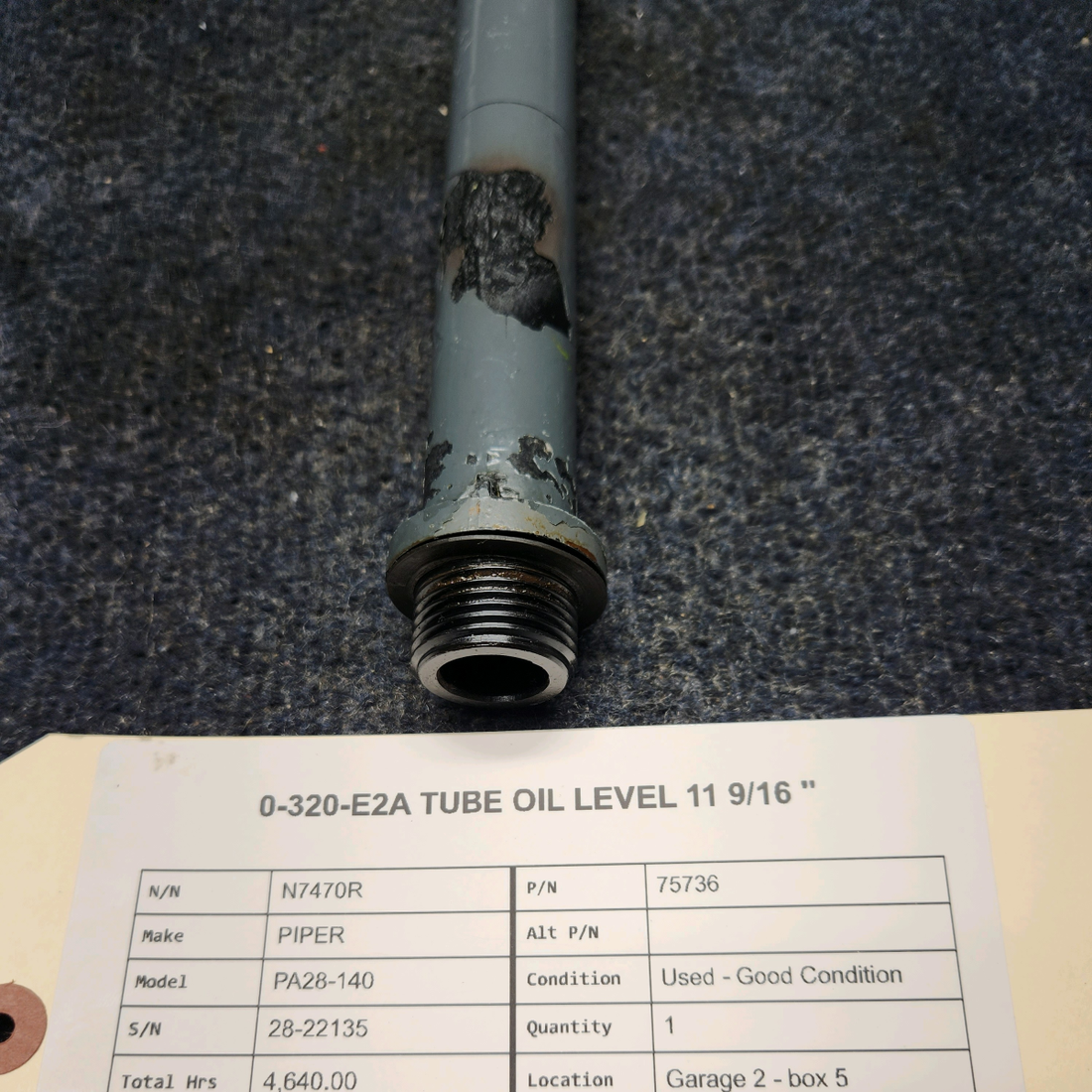 Used aircraft parts for sale, 75736 Lycoming  [part_model] PIPER PA28-140 0-320-E2A TUBE OIL LEVEL 11 9/16 ''