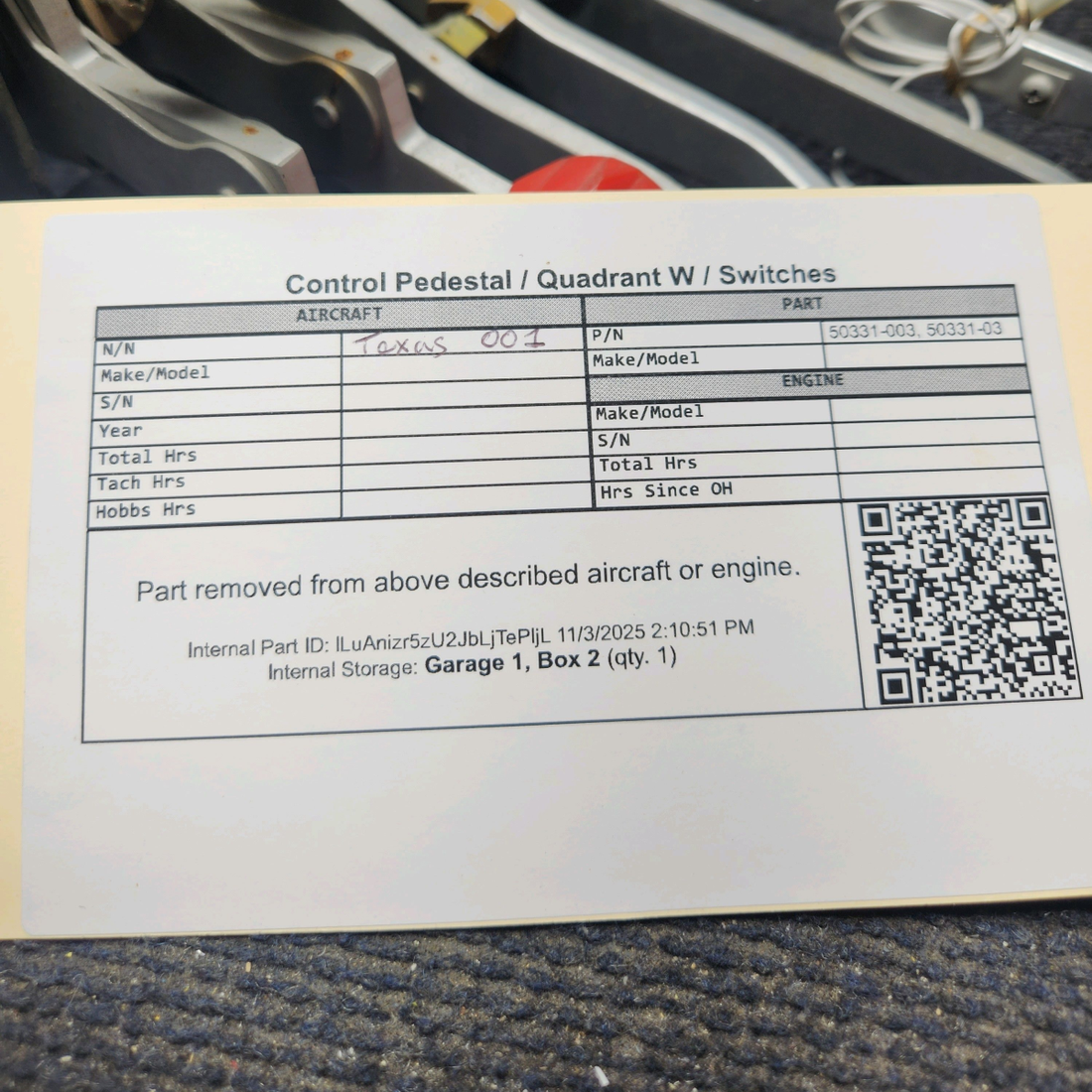 Used aircraft parts for sale, 50331-003 Piper Cheyenne II Control Pedestal / Quadrant Assembly with Switches