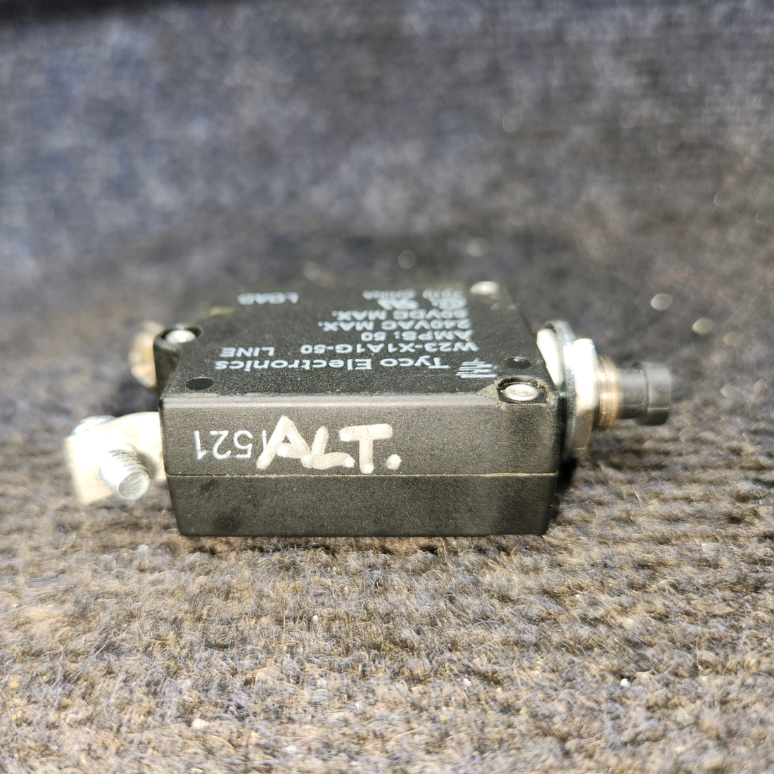 Used aircraft parts for sale, W23-X1A1G-50 Tyco Electronics W23 Series PIPER PA-24-250 Circuit Breaker – 50 Amps, Price per Each