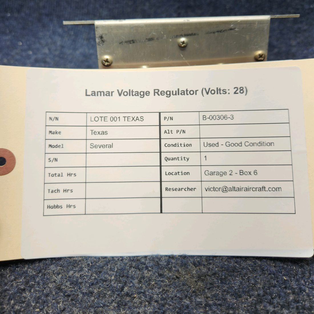 Used aircraft parts for sale, B-00306-3 Lamar Texas Several VOLTAGE REGULATOR (VOLTS: 28)
