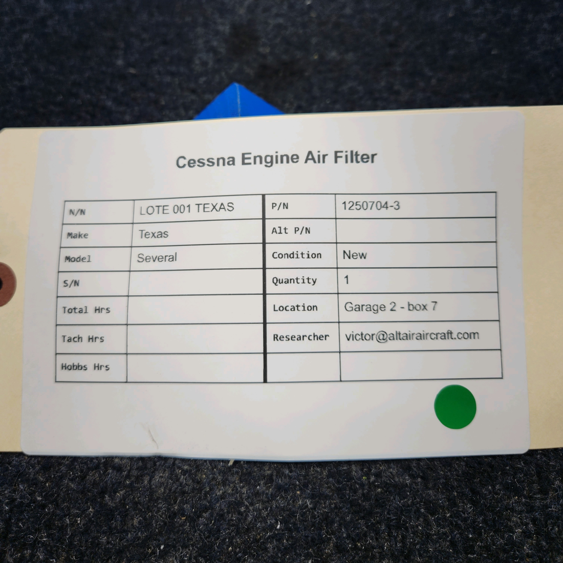 Used aircraft parts for sale, 1250704-3 Cessna Texas Several CESSNA ENGINE AIR FILTER