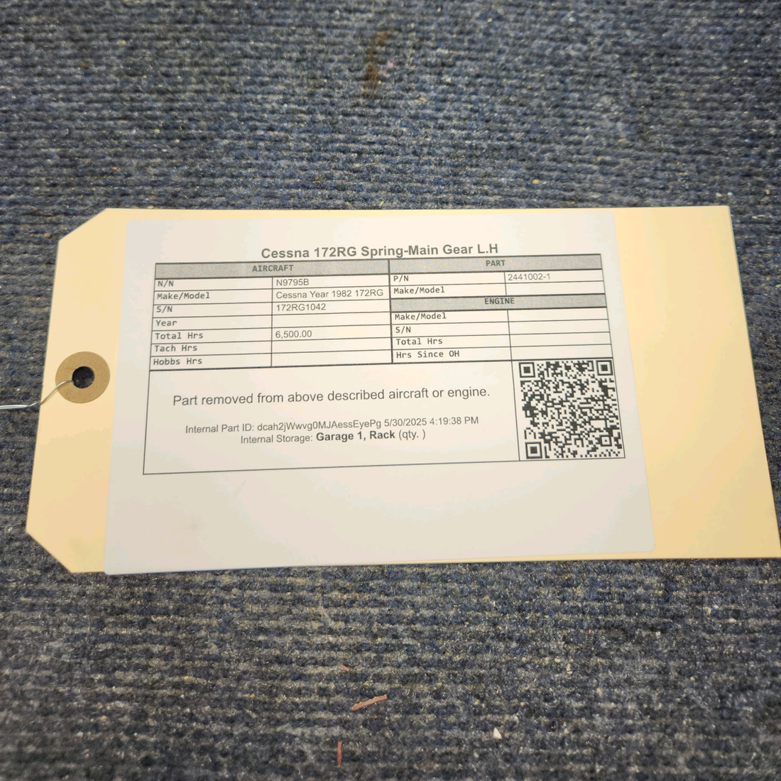 Used aircraft parts for sale, 2441002-1 Cessna 172RG LH Spring- Main Gear