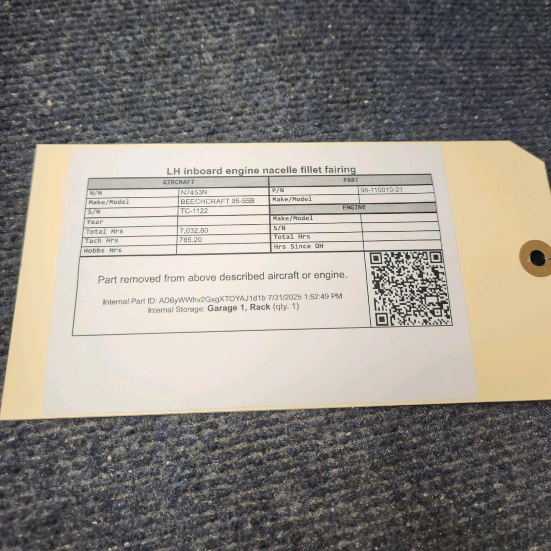 Used aircraft parts for sale, 96-110010-21 BEECHCRAFT 95-55B Inboard Nacelle Fillet - LH