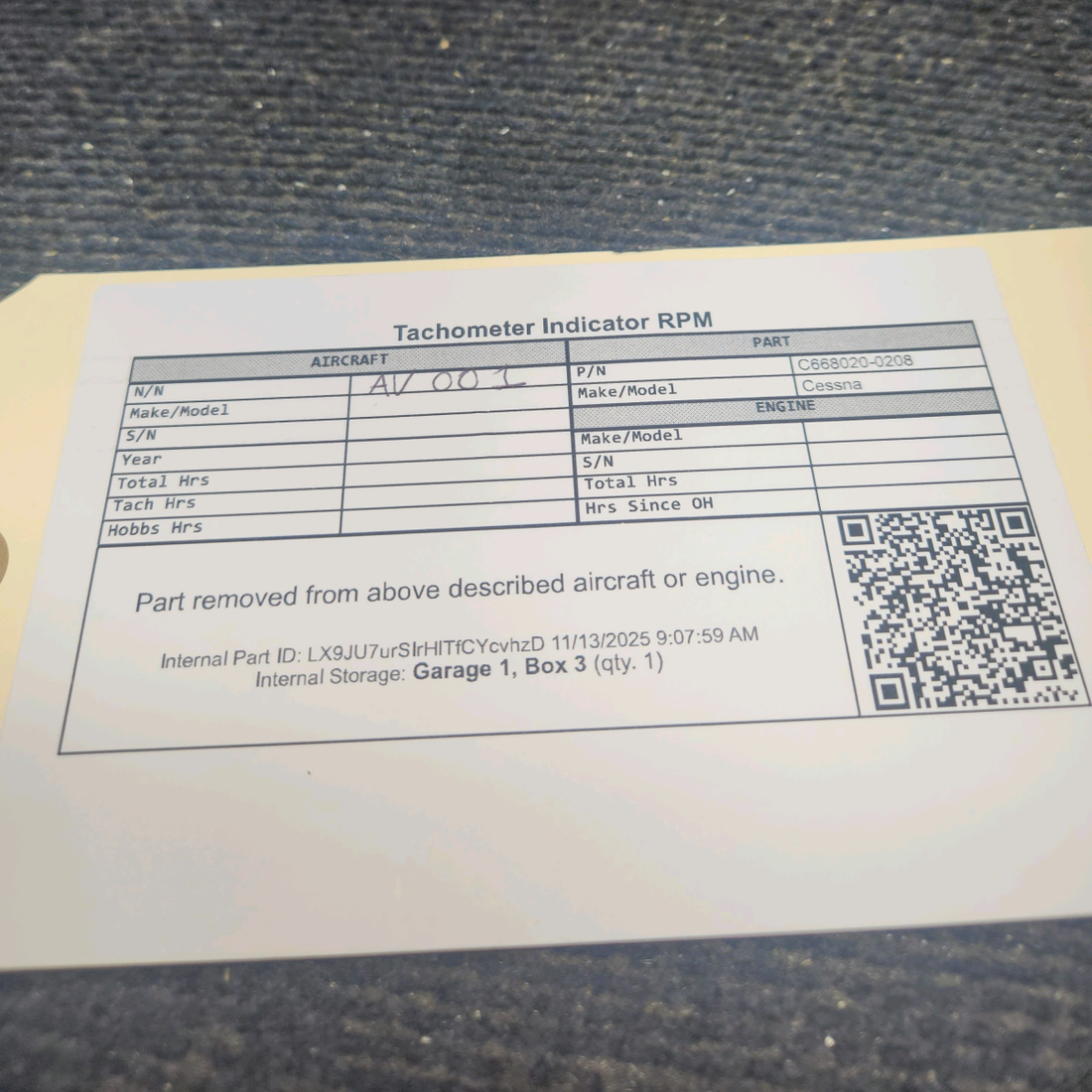 Used aircraft parts for sale, C668020-0208 Cessna 210 Tachometer Indicator RPM