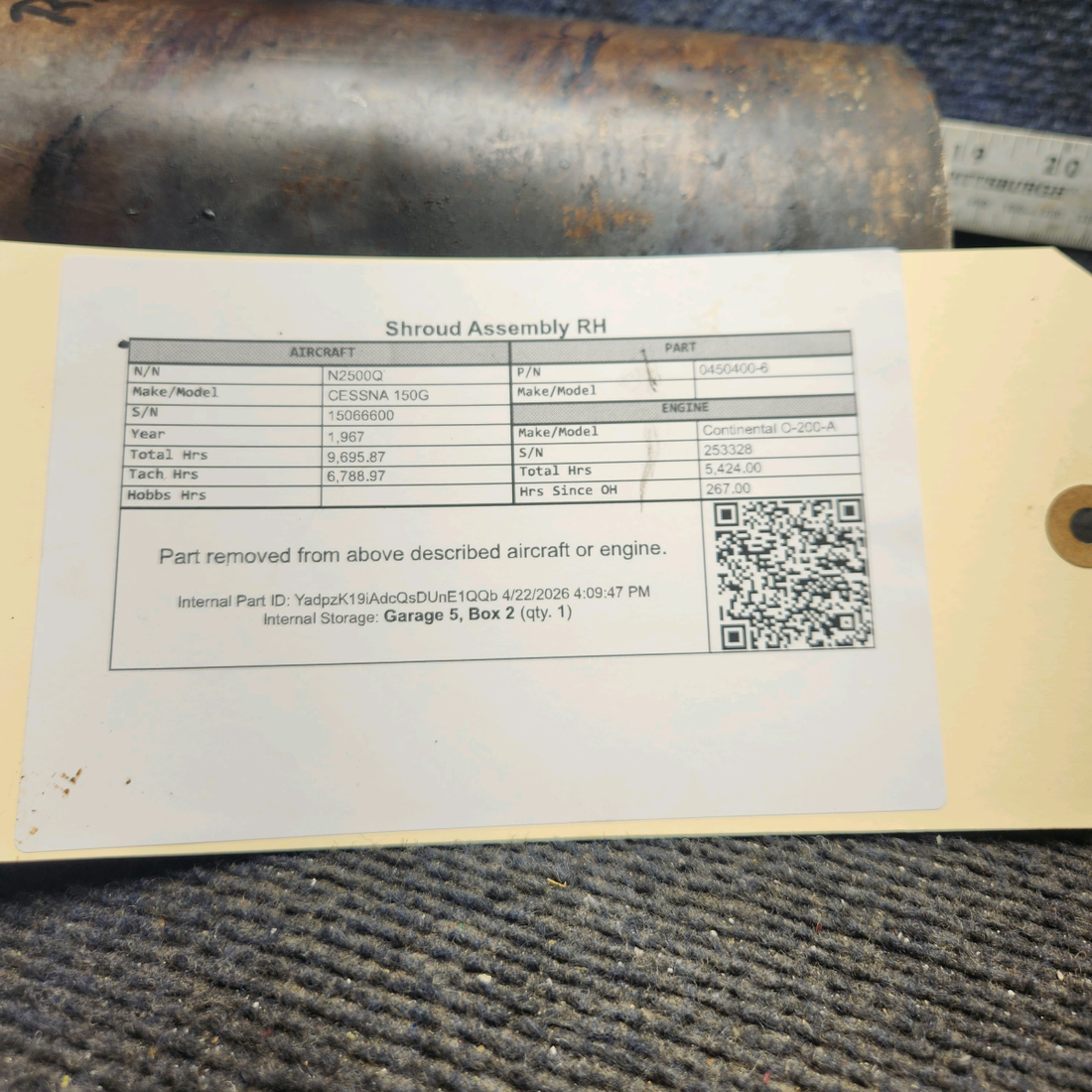 Used aircraft parts for sale, 0450400-6 cessna 150G Shroud Assembly - RH