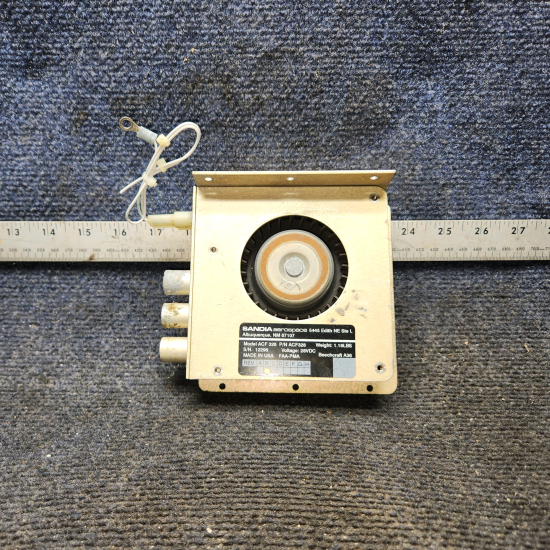 Used aircraft parts for sale, ACF328 Sandia Aerospace ACF 328 Piper PA28 Avionics Colling Fan with Connector  28 Volts