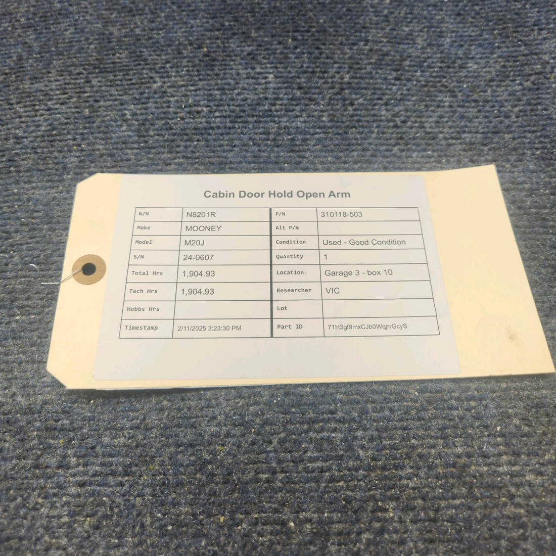 Used aircraft parts for sale, 310118-503 Mooney M20J CABIN DOOR HOLD OPEN ARM