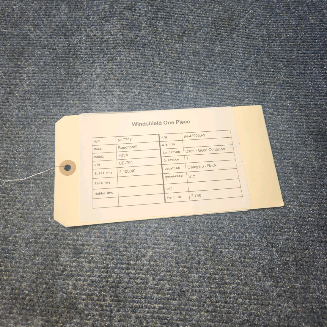 Used aircraft parts for sale, 96-420030-1 Beechcraft F33A WINDSHIELD ONE PIECE