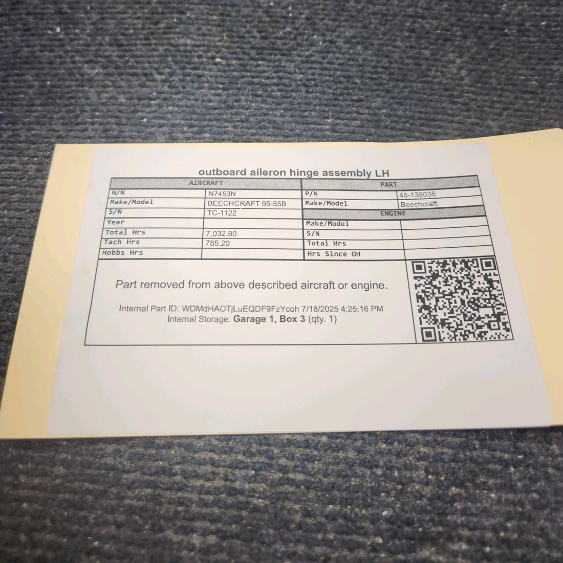 Used aircraft parts for sale, 45-135036 BEECHCRAFT 95-55B Outboard Aileron Hinge Assembly - LH