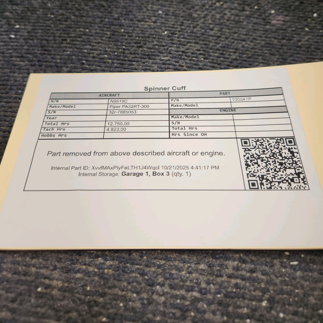 Used aircraft parts for sale, 100547-P Piper PA32RT-300 Spinner Cuff