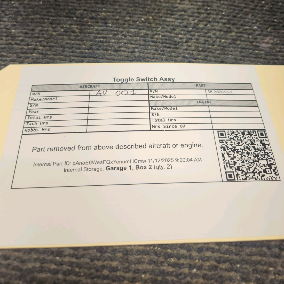 Used aircraft parts for sale, 35-380053-1 Beechcraft 95-B55 Toggle Switch Assy